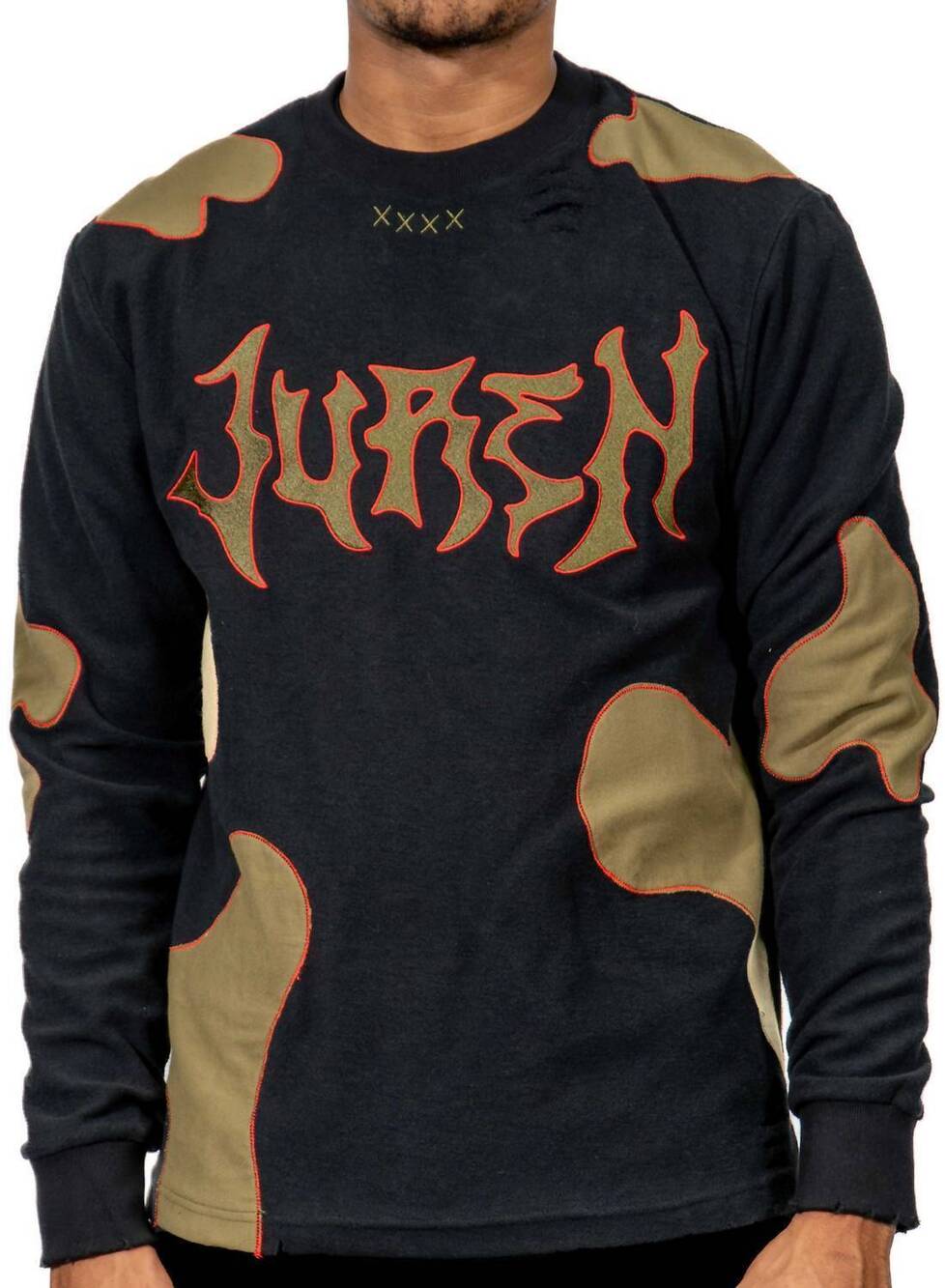 NEW JUREN freddy patchwork crewneck sweater in black